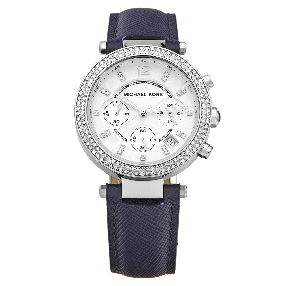  Shop Authentic Michael Kors Parker White Dial Navy Blue Leather Strap Watch for Women - MK2293 - Luxxuri