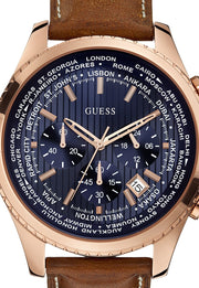  Shop Authentic Guess Persuit Chronograph Blue Dial Brown Leather Strap Watch for Men - W0500G1 - Luxxuri