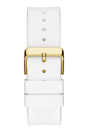  Shop Authentic Guess Baguette Crystals Gold Dial White Silicone Strap Watch For Men - GW0208G3 - Luxxuri