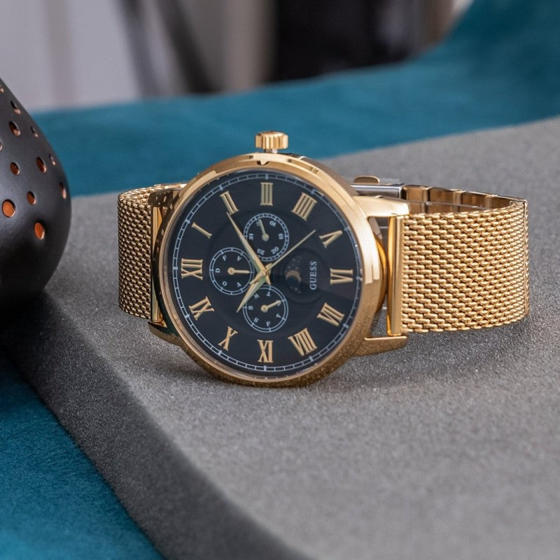  Shop Authentic Guess Delancy Black Dial Gold Mesh Bracelet Watch for Men - W0871G2 - Luxxuri