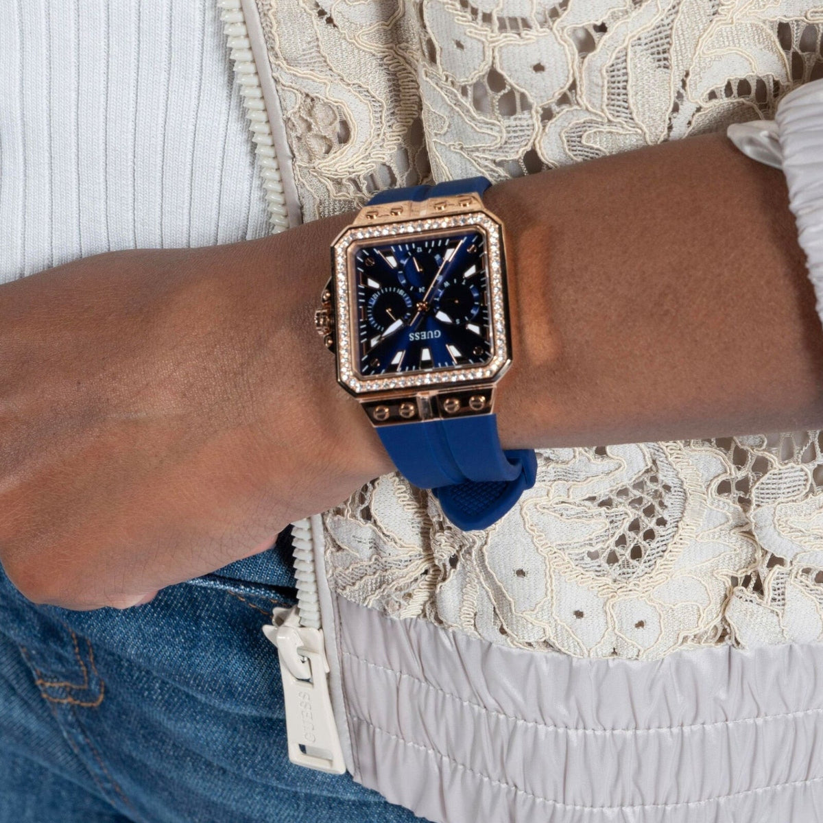  Shop Authentic Guess Libra Crystals Blue Dial Blue Silicone Strap Watch For Women - GW0618L2 - Luxxuri