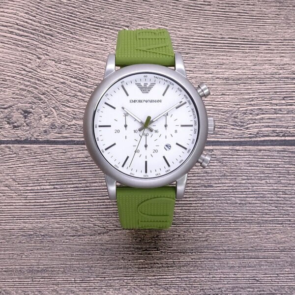  Shop Authentic Emporio Armani Chronograph White Dial Green Rubber Strap Watch For Men - AR11022 - Luxxuri