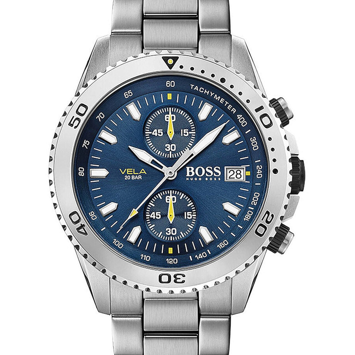  Shop Authentic Hugo Boss Vela Chronograph Diver Blue Dial Silver Steel Strap Watch for Men - 1513775 - Luxxuri