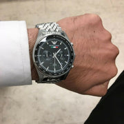  Shop Authentic Emporio Armani Sportivo Chronograph Black Dial Silver Steel Strap Watch For Men - AR5984 - Luxxuri