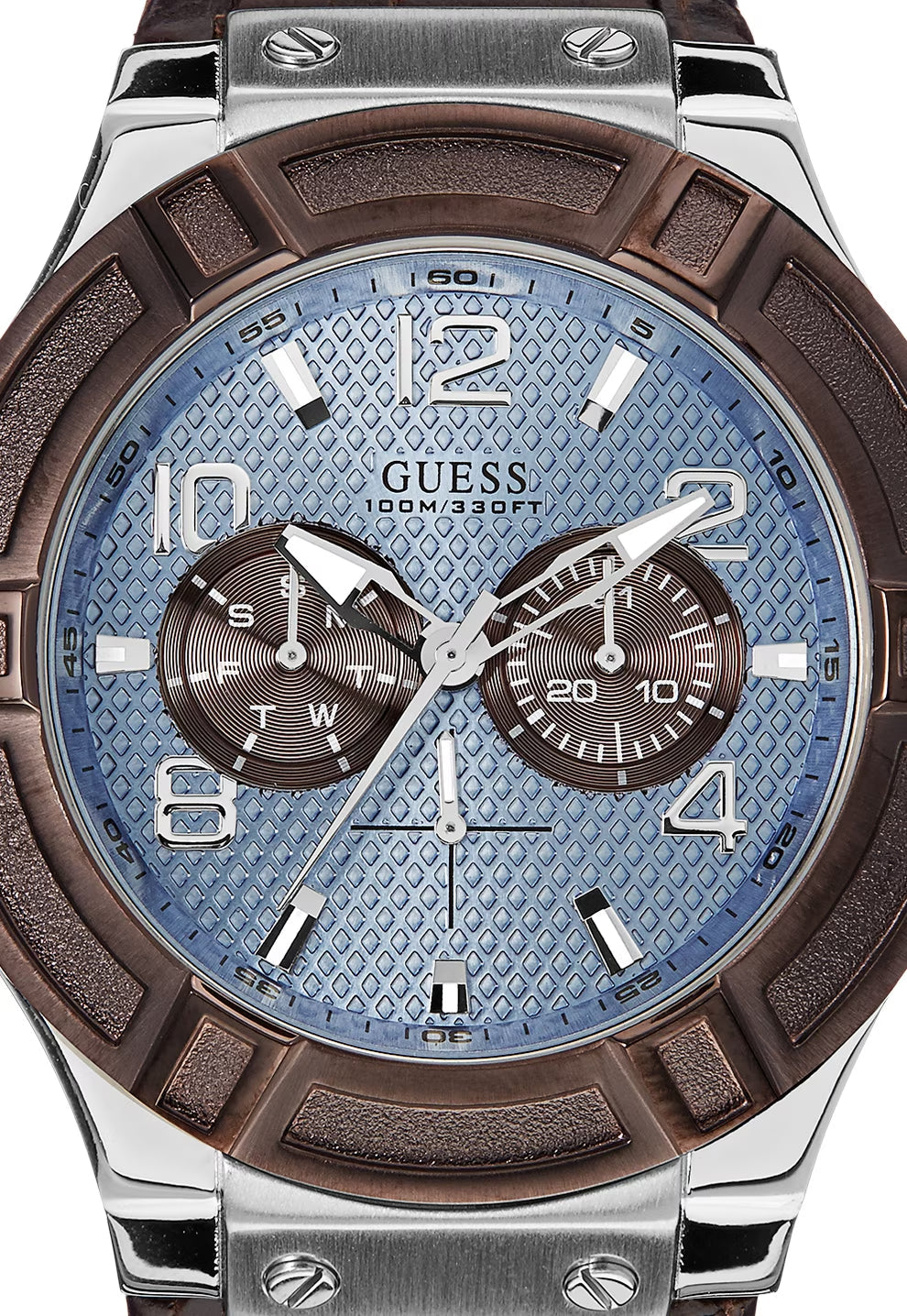  Shop Authentic Guess Rigor Analogue Quartz Blue Dial Brown Leather Strap Watch For Men - W0040G10 - Luxxuri