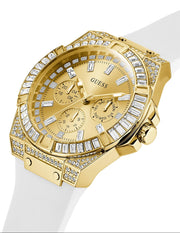  Shop Authentic Guess Baguette Crystals Gold Dial White Silicone Strap Watch For Men - GW0208G3 - Luxxuri