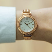  Shop Authentic Guess Monroe Silver Dial Rose Gold Steel Strap Watch For Women - W1152L3 - Luxxuri