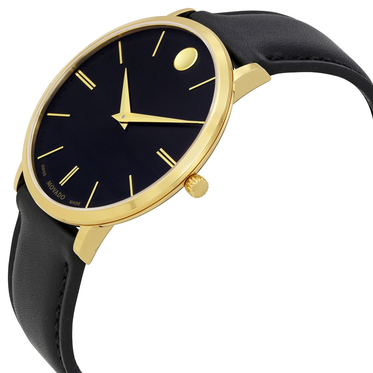  Shop Authentic Movado Ultra Slim Black Dial Black Leather Strap Watch For Men - 0607087 - Luxxuri