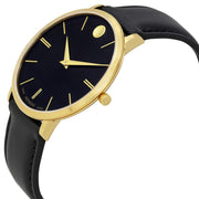  Shop Authentic Movado Ultra Slim Black Dial Black Leather Strap Watch For Men - 0607087 - Luxxuri
