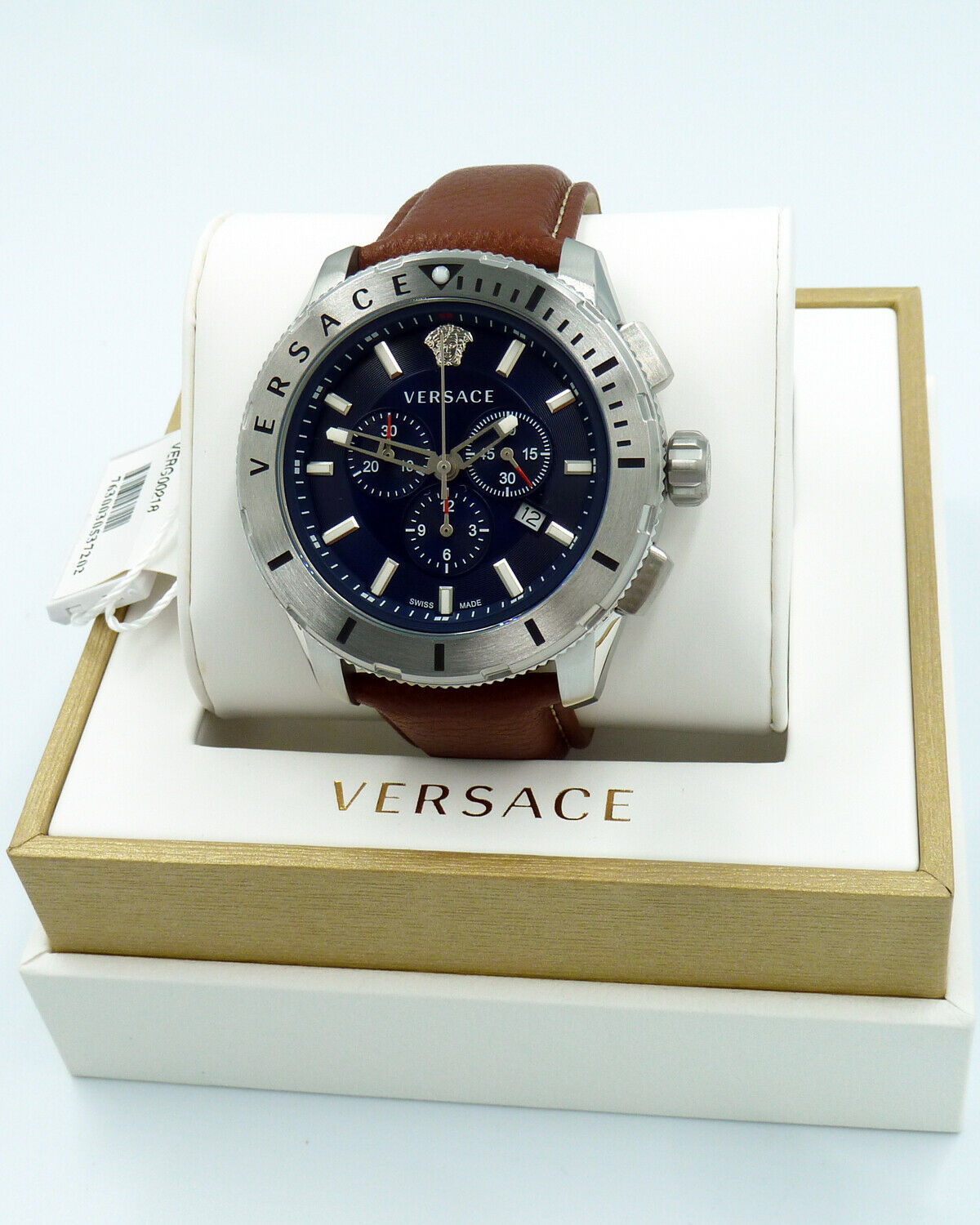  Shop Authentic Versace Casual Chronograph Blue Dial Brown Leather Strap Watch for Men - VERG002-18 - Luxxuri