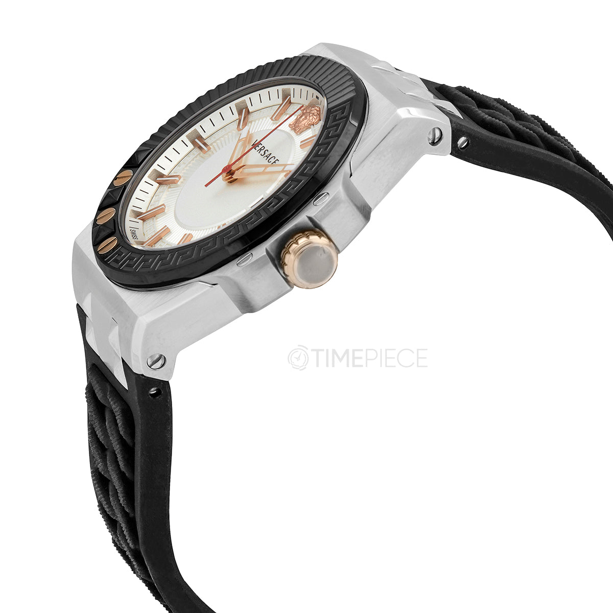  Shop Authentic Versace Chain Reaction Quartz White Dial Black Rubber Strap Watch for Men - VEDY00219 - Luxxuri