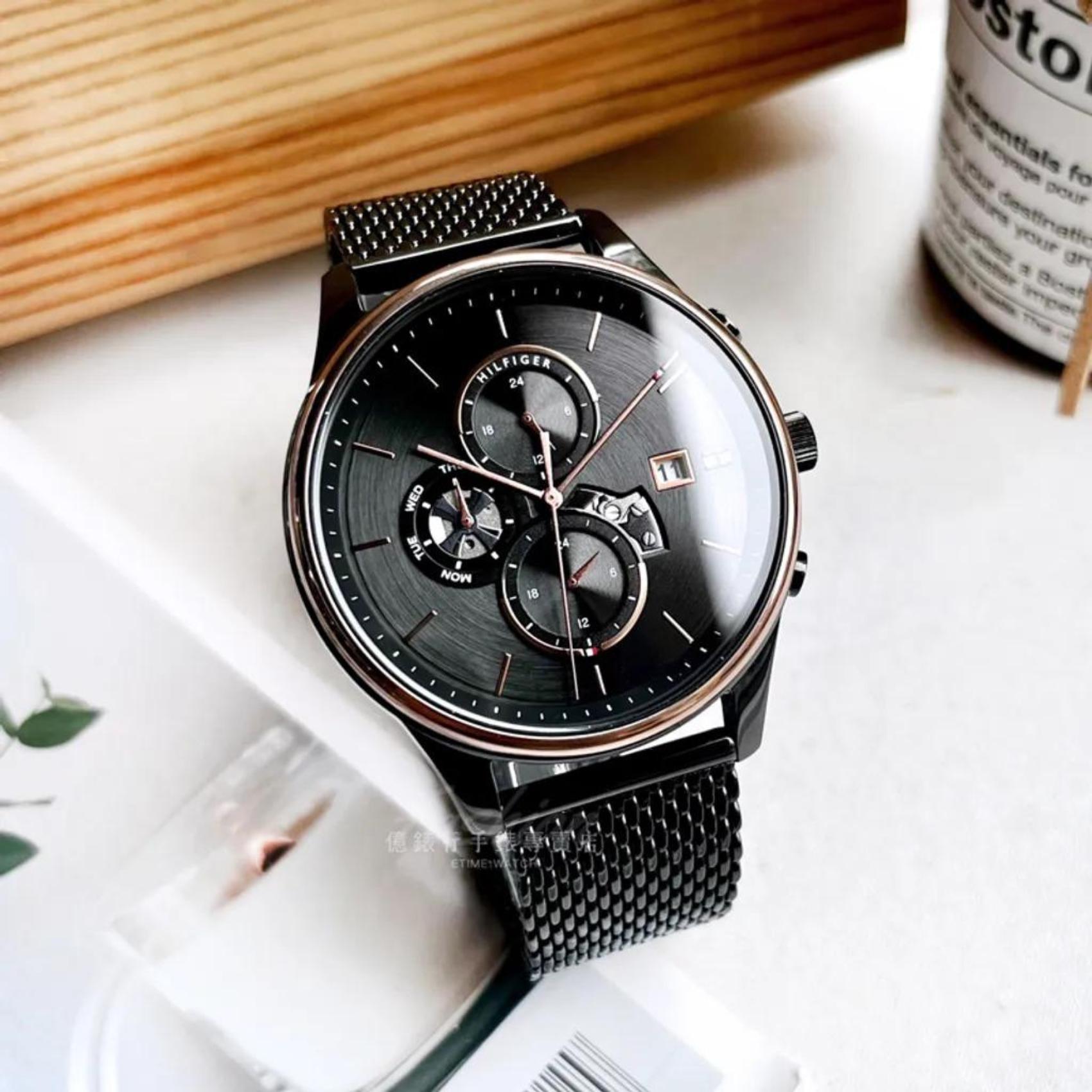  Shop Authentic Tommy Hilfiger Weston Chronograph Black Dial Black Mesh Bracelet Watch For Men - 1710505 - Luxxuri