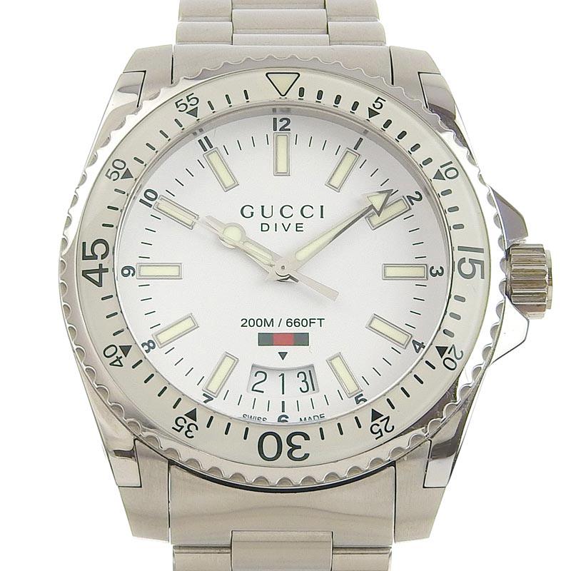  Shop Authentic Gucci Dive Quartz White Dial Silver Steel Strap Watch for Men - YA136302 - Luxxuri