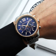  Shop Authentic Michael Kors Lexington Chronograph Blue Dial Silver Steel Strap Watch For Men - MK8689 - Luxxuri