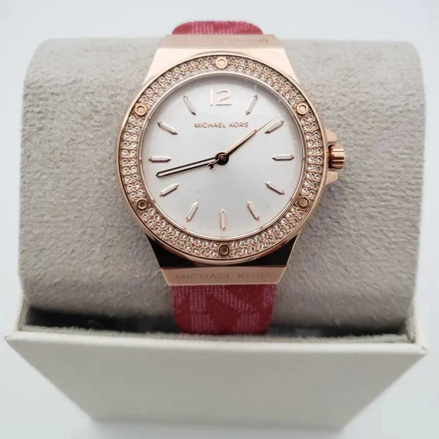  Shop Authentic Michael Kors Lennox Three Hand Silver Dial Red Leather Strap Watch For Women - MK7308 - Luxxuri