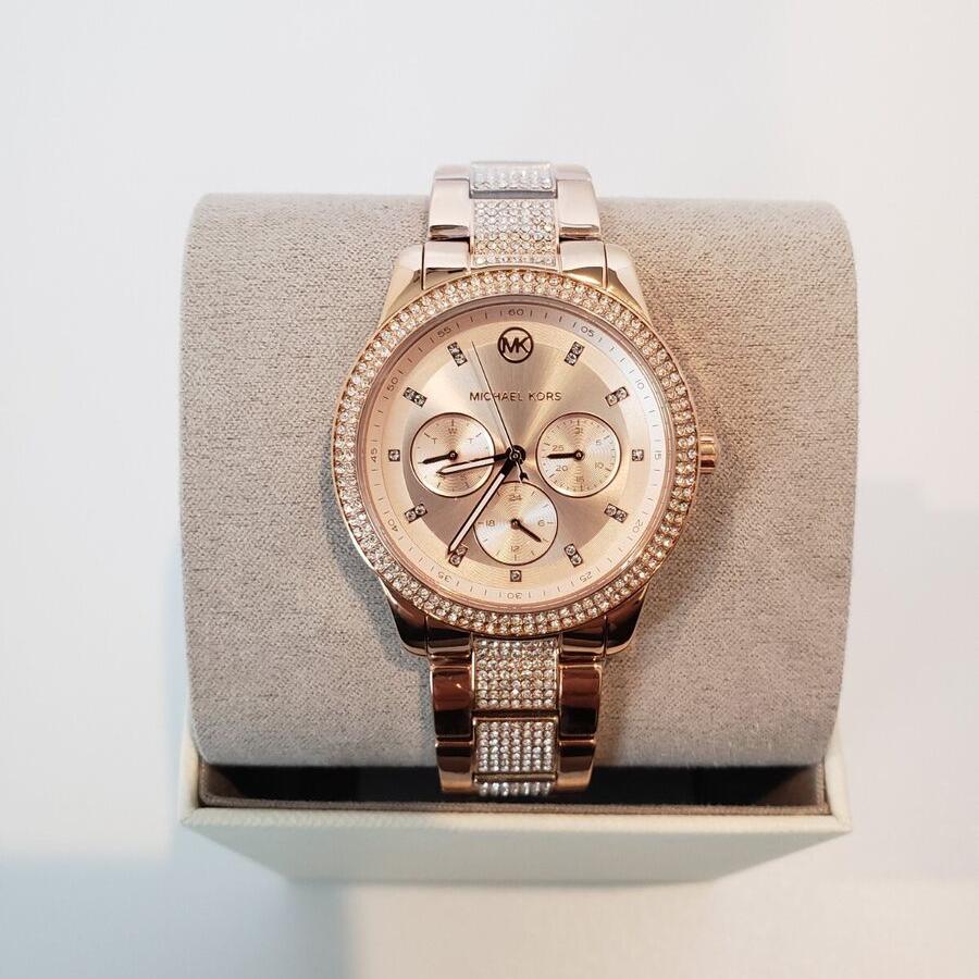  Shop Authentic Michael Kors Tibby Chronograph Crystals Rose Gold Dial Rose Gold Steel Strap Watch For Women - MK6826 - Luxxuri