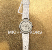  Shop Authentic Michael Kors Parker Chronograph White Dial White Leather Strap Watch For Women - MK7226 - Luxxuri