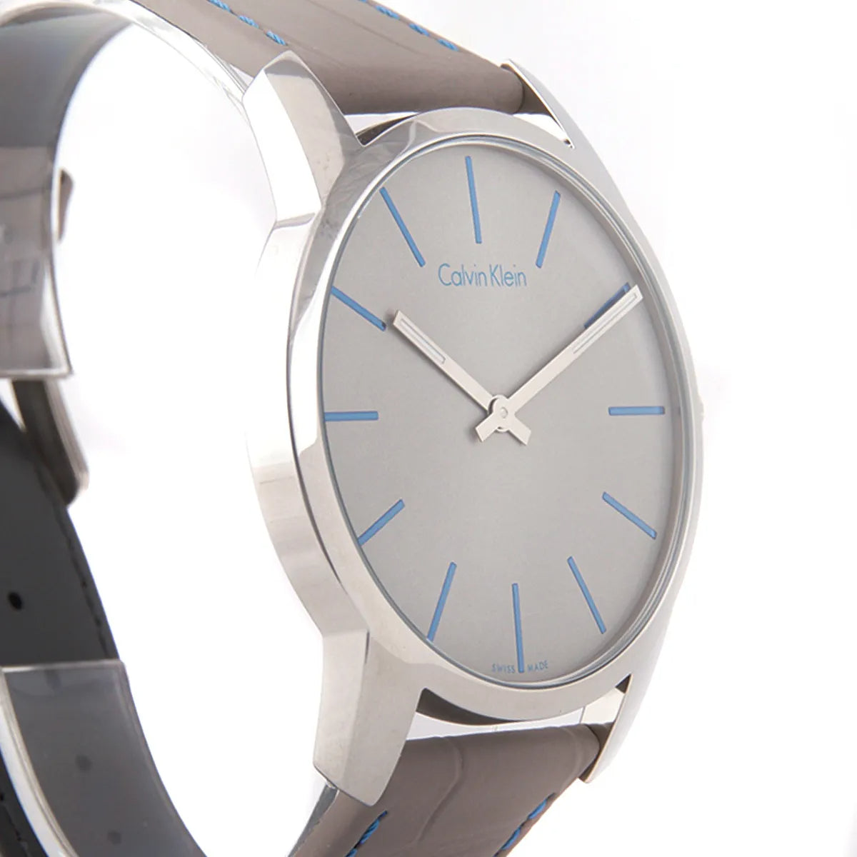  Shop Authentic Calvin Klein City Silver Dial Grey Leather Strap Watch for Men - K2G211Q4 - Luxxuri