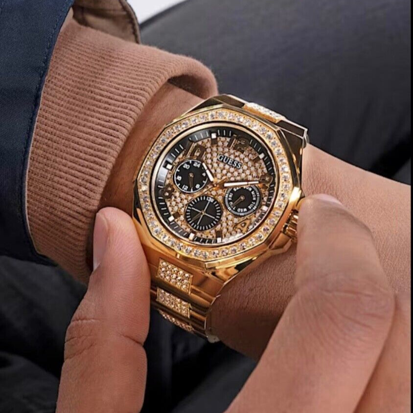  Shop Authentic Guess Duke Glitz Crystals Gold Dial Gold Steel Strap Watch For Men - GW0576G2 - Luxxuri