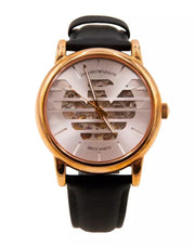  Shop Authentic Emporio Armani Meccanico Skeleton Silver Dial Black Leather Strap Watch For Men - AR60031 - Luxxuri