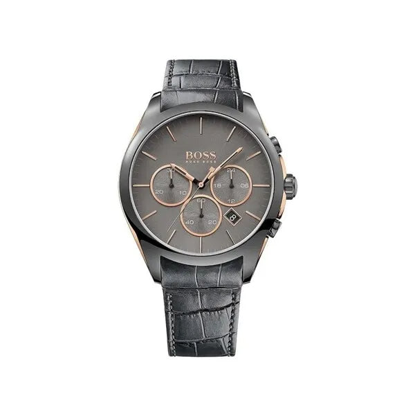  Shop Authentic Hugo Boss Onyx Chronograph Grey Dial Black Leather Strap Watch For Men - HB1513366 - Luxxuri
