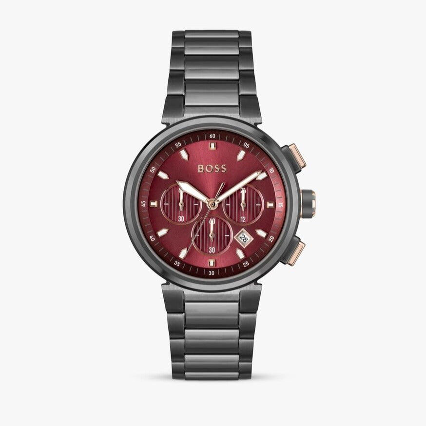  Shop Authentic Hugo Boss One Chronograph Red Dial Grey Steel Strap Watch For Men - 1514000 - Luxxuri
