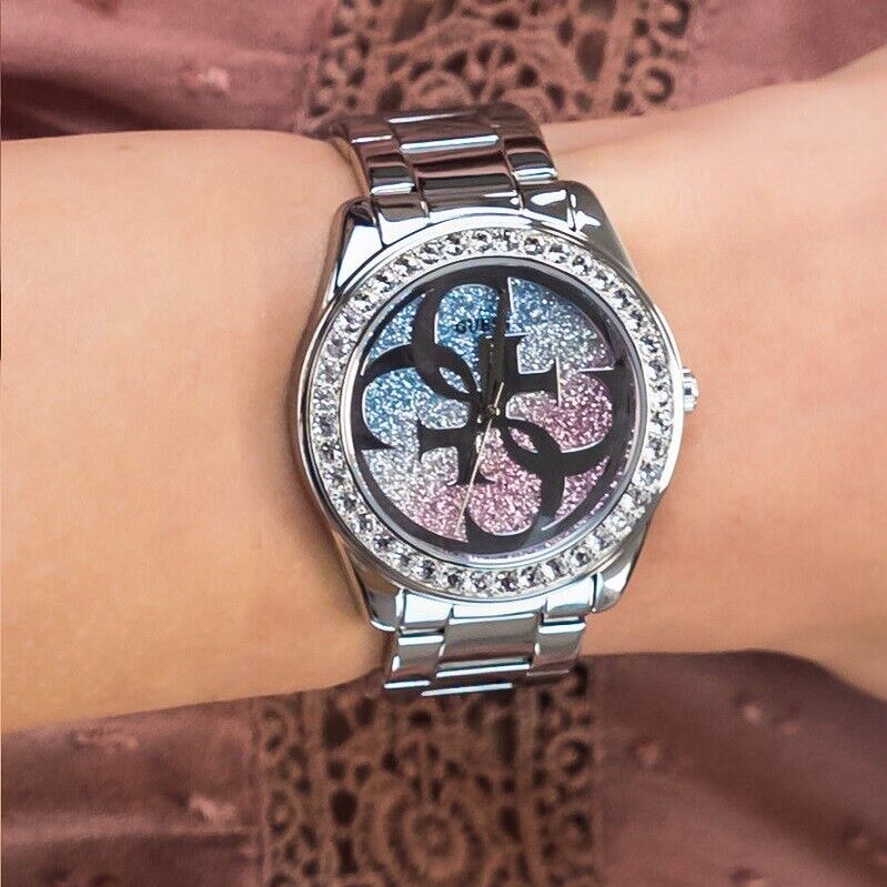  Shop Authentic Guess G Twist Diamonds Purple Dial Black Steel Strap Watch For Women - W1201L4 - Luxxuri