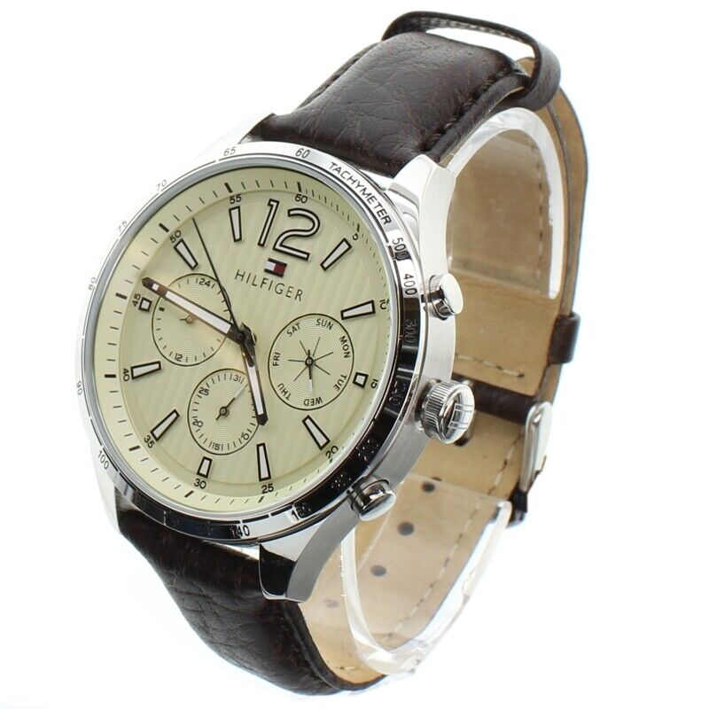  Shop Authentic Tommy Hilfiger Gavin Chronograph White Dial Brown Leather Strap Watch for Men - 1791467 - Luxxuri