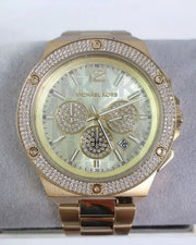  Shop Authentic Michael Kors Lennox Chronograph Gold Dial Gold Steel Strap Watch For Men - MK8989 - Luxxuri