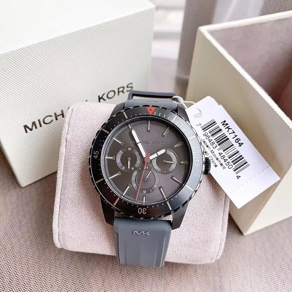  Shop Authentic Michael Kors Cunningham Multifunction Grey Dial Grey Rubber Strap Watch For Men - MK7164 - Luxxuri