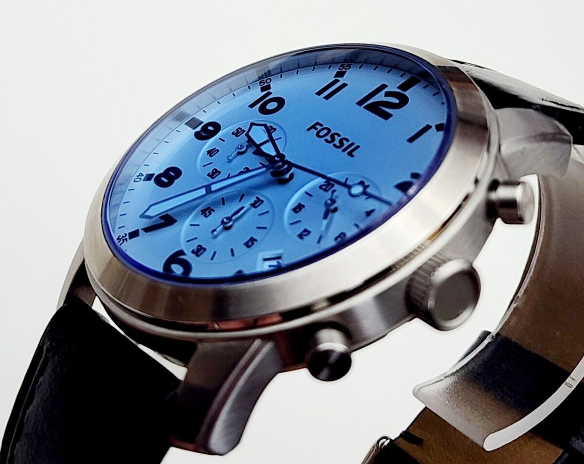  Shop Authentic Fossil Pilot Chronograph Sky Blue Dial Black Leather Strap Watch for Men - FS5162 - Luxxuri