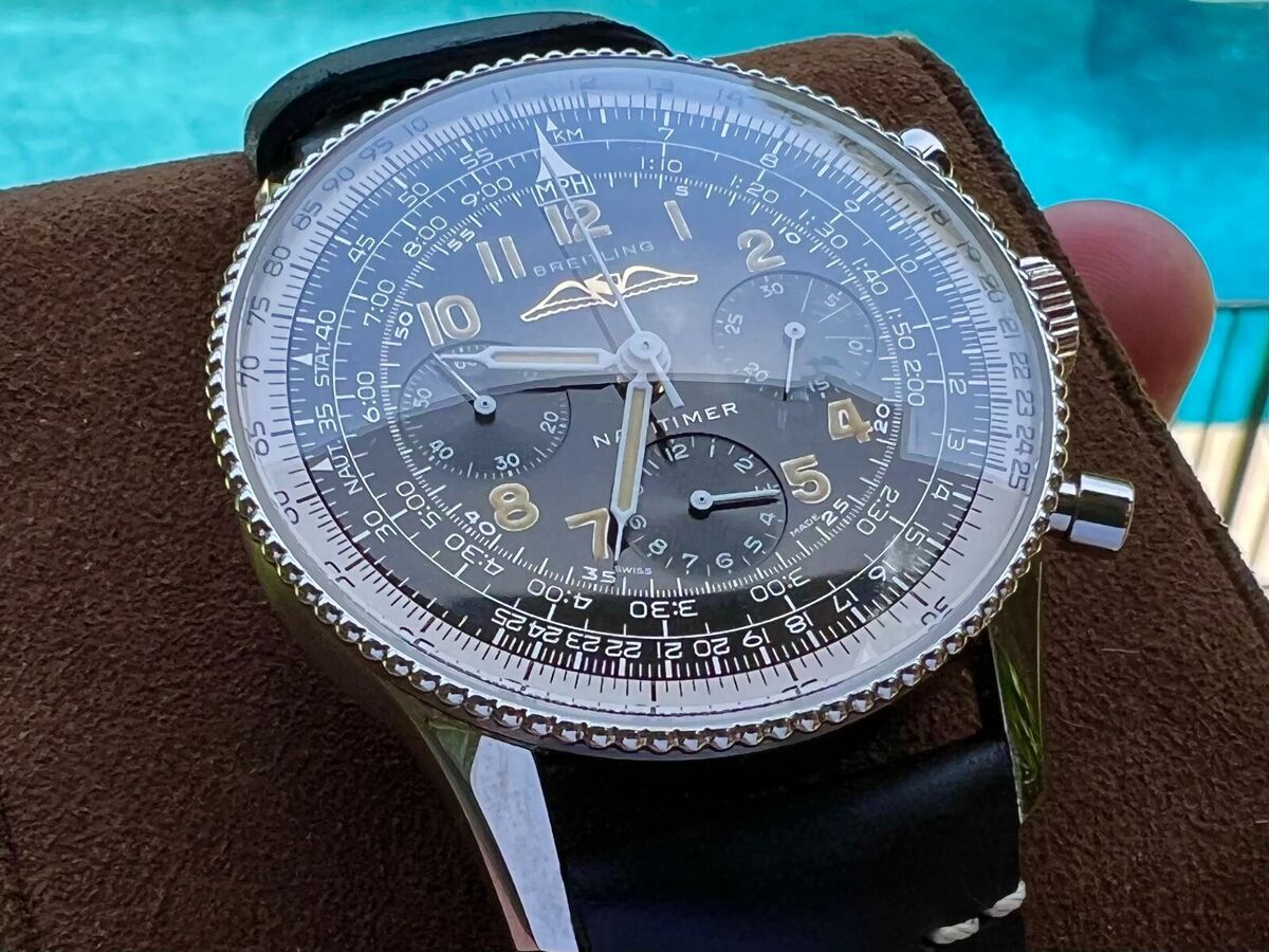  Shop Authentic Breitling Navitimer Ref. 806 1959 Re-Edition Black Dial Brown Leather Strap Watch for Men - AB0910371B1X1 - Luxxuri