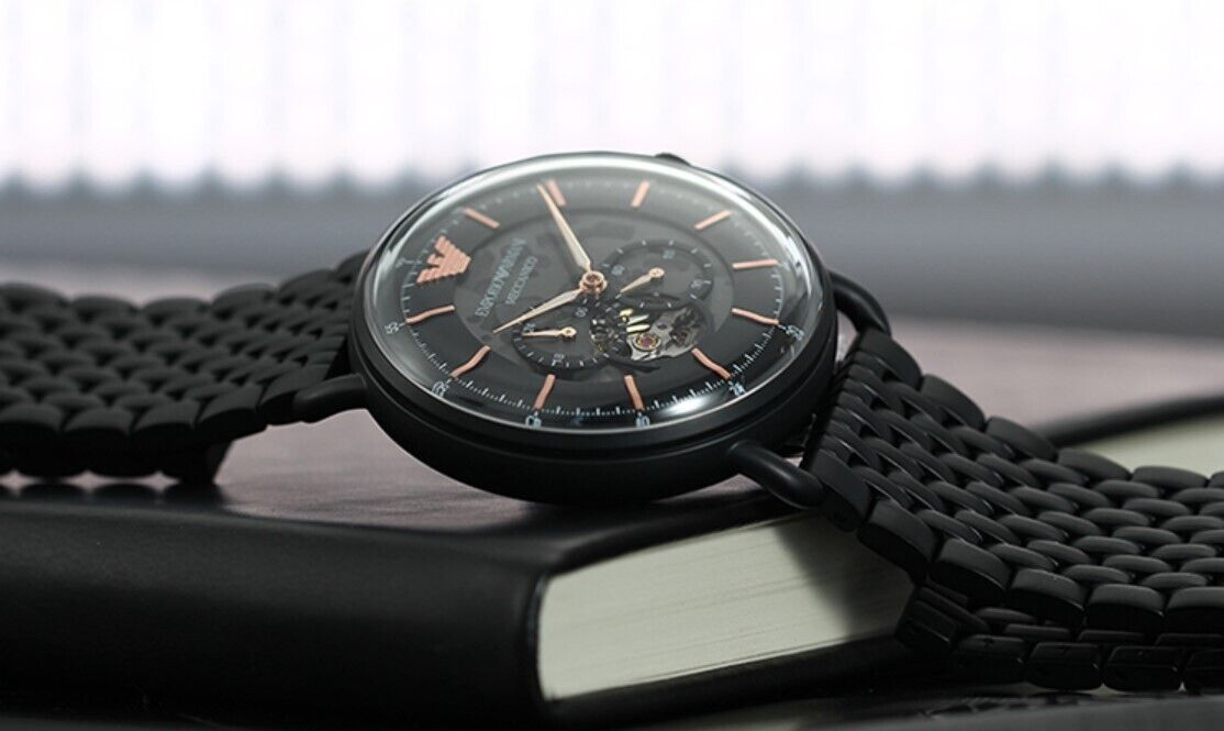  Shop Authentic Emporio Armani Automatic Multifunction Black Dial Black Mesh Bracelet Watch For Men - AR60025 - Luxxuri