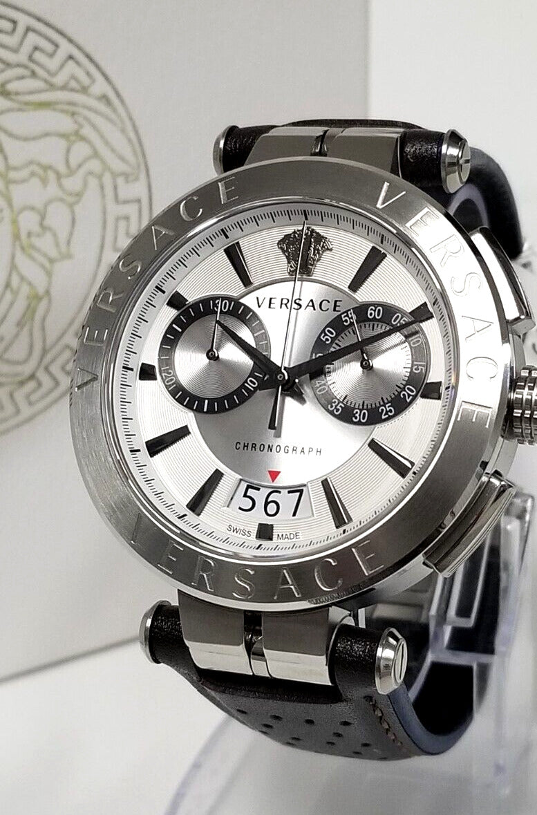  Shop Authentic Versace Aion Chronograph White Dial Brown Leather Strap Watch for Men - VBR010017 - Luxxuri