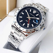  Shop Authentic Versace Hellenyium GMT Black Dial Silver Steel Strap Watch for Men - V11020015 - Luxxuri