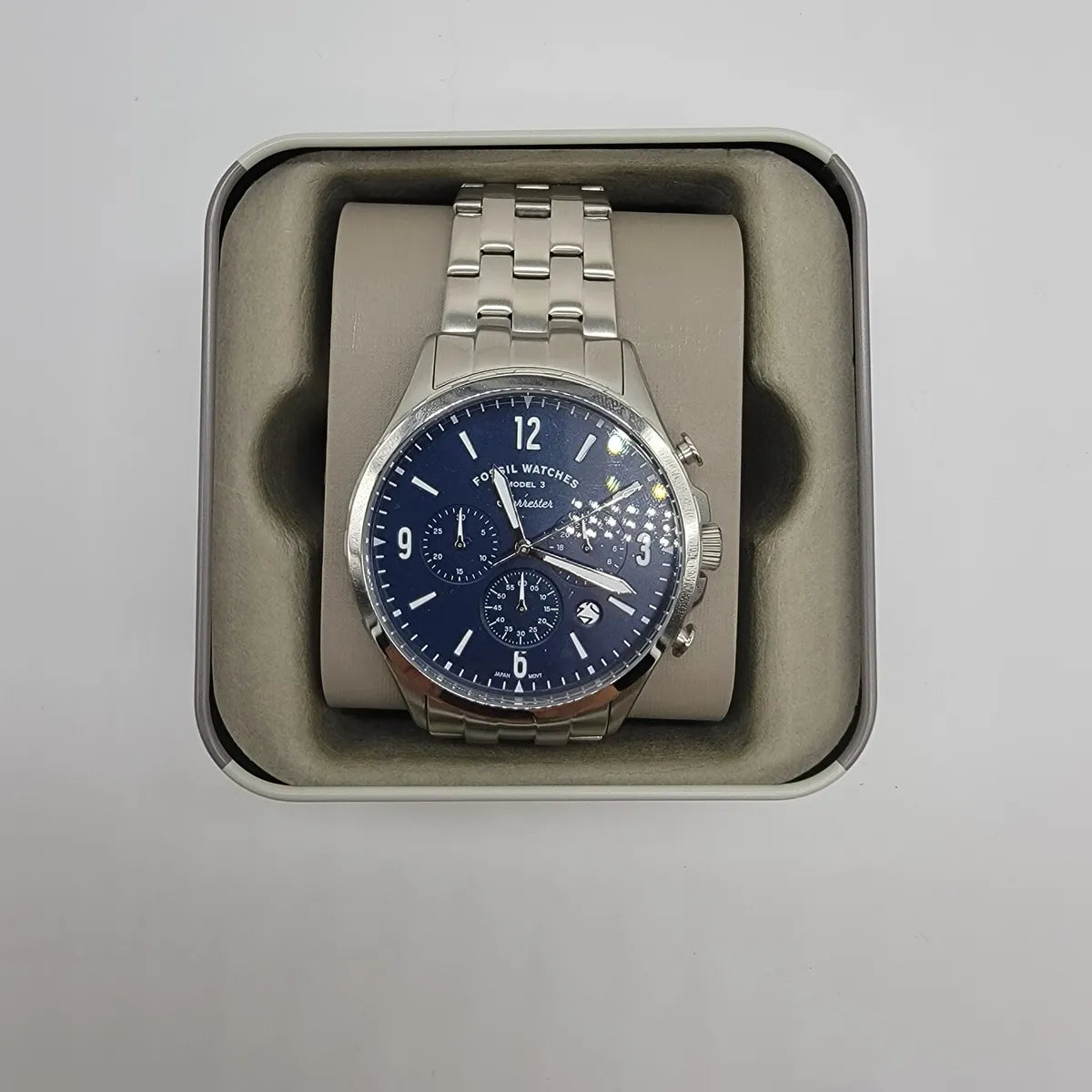  Shop Authentic Fossil Forrester Chronograph Blue Dial Silver Steel Strap Watch for Men - FS5605 - Luxxuri