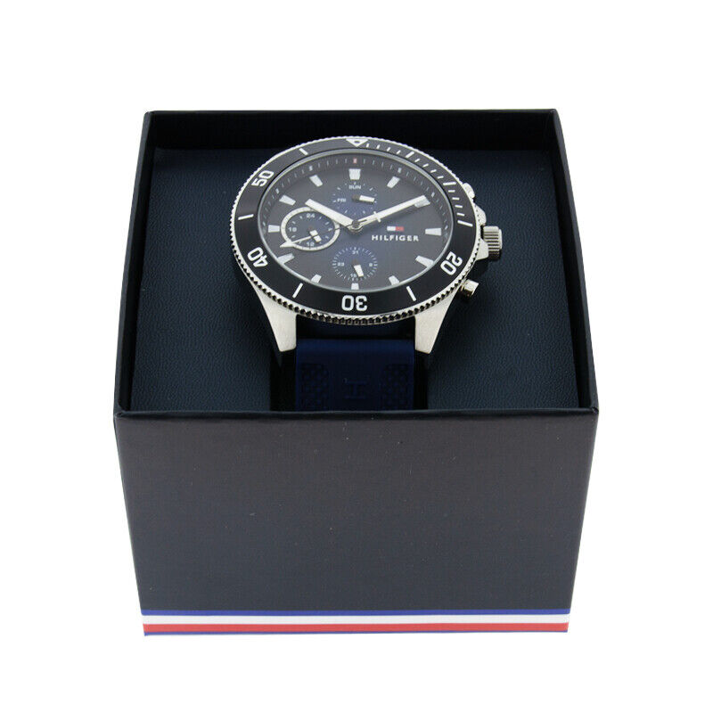  Shop Authentic Tommy Hilfiger Larson Chronograph Blue Dial Blue Rubber Strap Watch For Men - 1791920 - Luxxuri