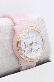  Shop Authentic Michael Kors Runway Chronograph White Dial Pink Steel Strap Watch for Women - MK7424 - Luxxuri