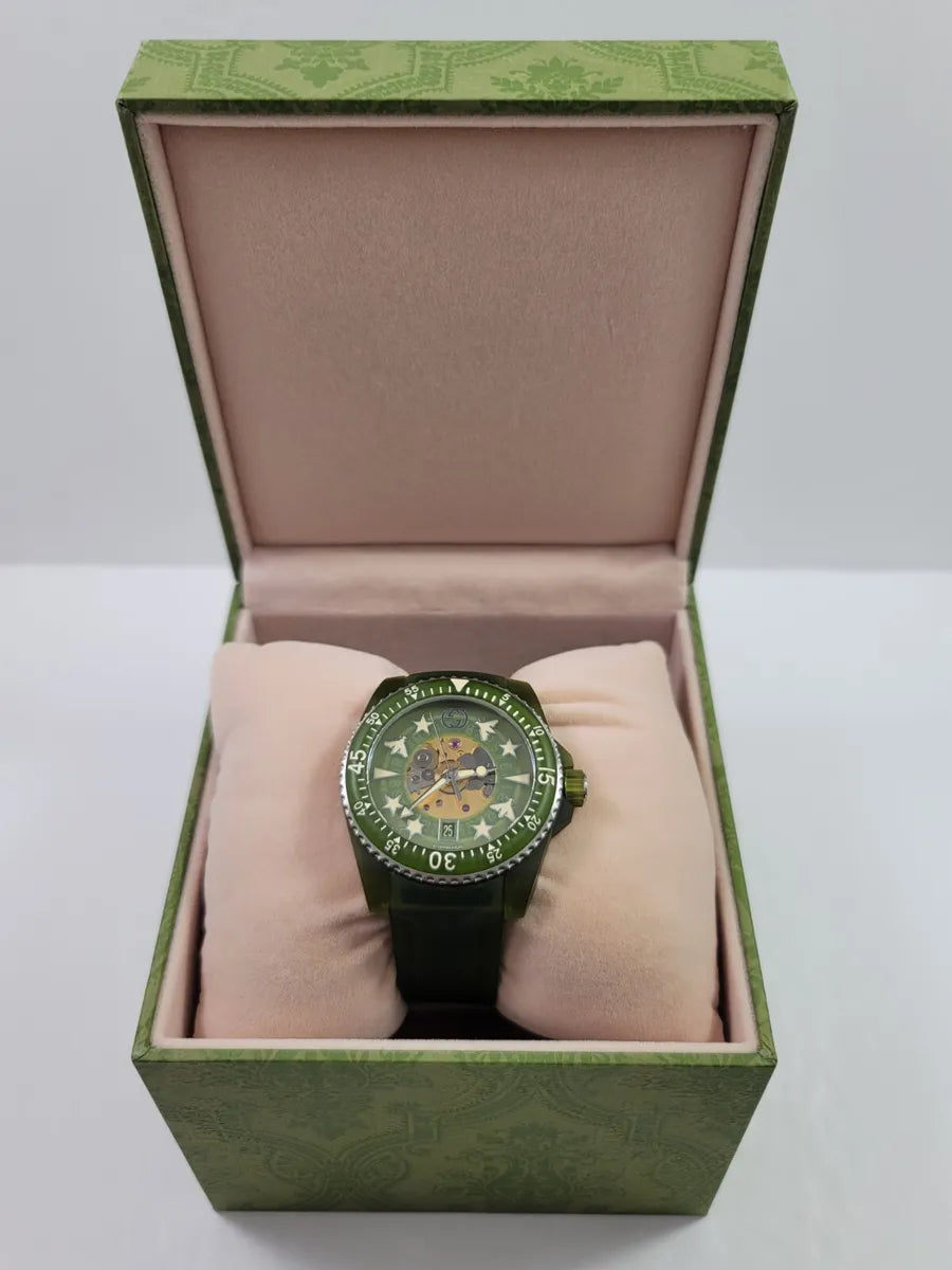  Shop Authentic Gucci Dive Automatic Green Dial Green Rubber Strap Unisex Watch - YA136345 - Luxxuri