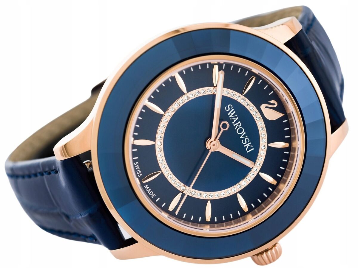  Shop Authentic Swarovski Octea Lux Blue Dial Blue Leather Strap Watch for Women - 5414413 - Luxxuri
