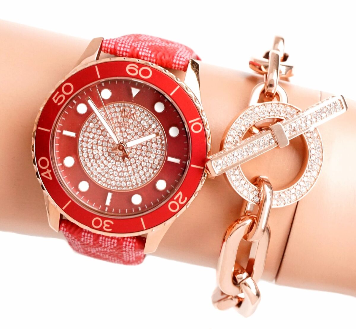  Shop Authentic Michael Kors Runway Three-Hand Quartz Red Dial Red Leather Strap Watch For Women - MK7179 - Luxxuri