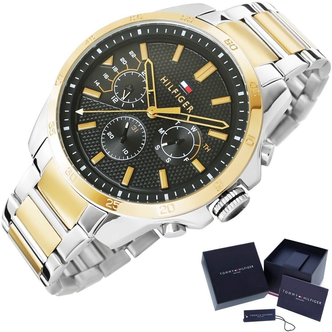  Shop Authentic Tommy Hilfiger Decker Chronograph Black Dial Two Tone Steel Strap Watch for Men - 1791559 - Luxxuri