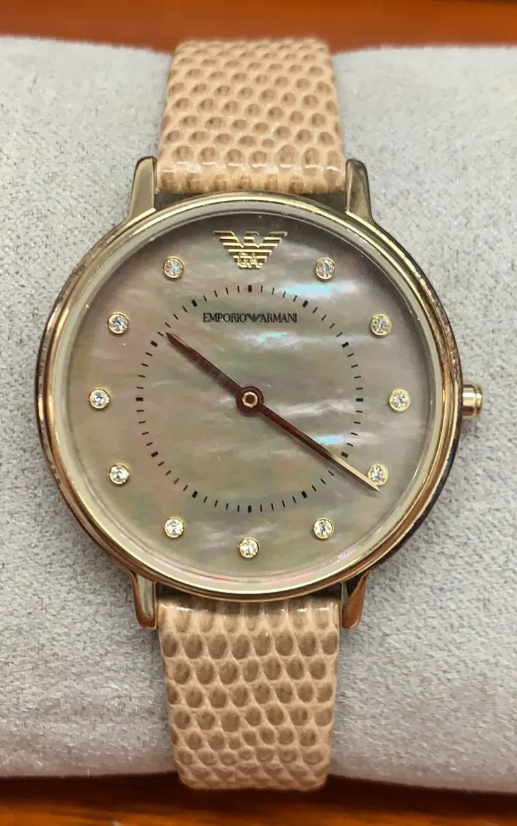  Shop Authentic Emporio Armani Kappa Quartz Mother of Pearl Taupe Dial Brown Leather Strap Watch For Men - AR11151 - Luxxuri