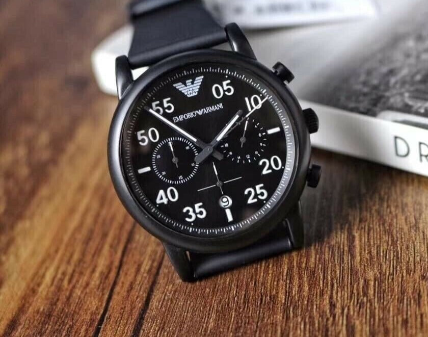  Shop Authentic Emporio Armani Luigi Chronograph Black Dial Black Leather Strap Watch For Men - AR11133 - Luxxuri