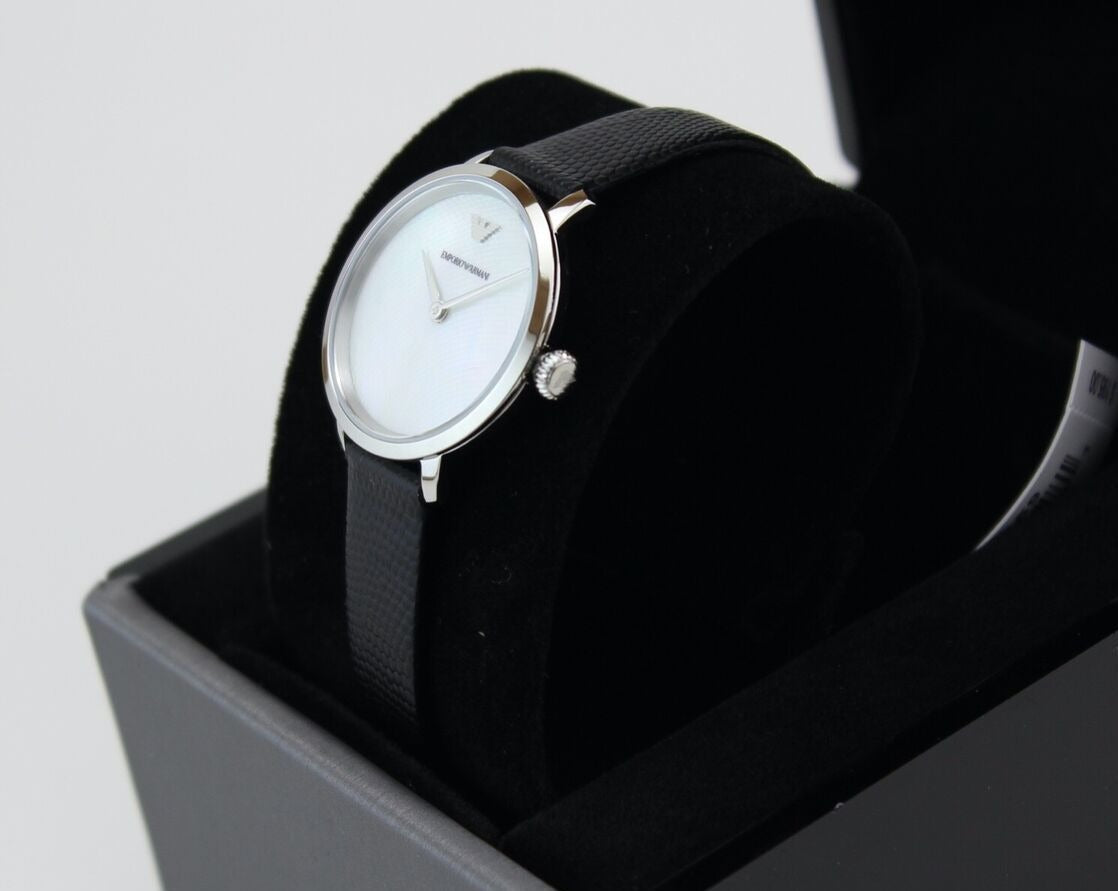  Shop Authentic Emporio Armani Modern White Dial Black Leather Strap Watch For Women - AR11159 - Luxxuri