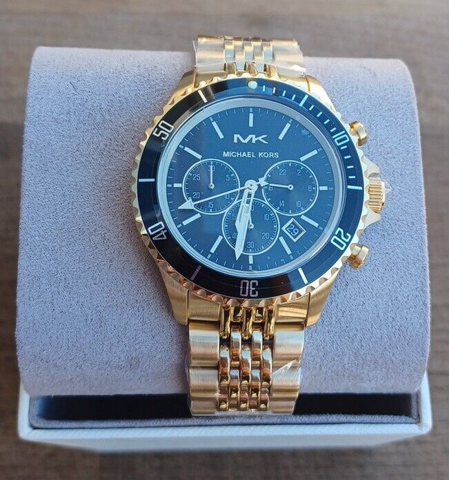  Shop Authentic Michael Kors Bayville Chronograph Black Dial Gold Steel Strap Watch For Men - MK8726 - Luxxuri