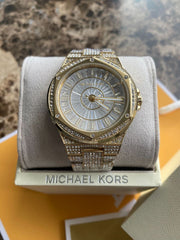  Shop Authentic Michael Kors Lennox Three Hand Crystals White Dial Gold Steel Strap Watch For Women - MK6991 - Luxxuri