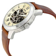  Shop Authentic Fossil Grant Automatic Beige Skeleton Dial Brown Leather Strap Watch for Men - ME3099 - Luxxuri