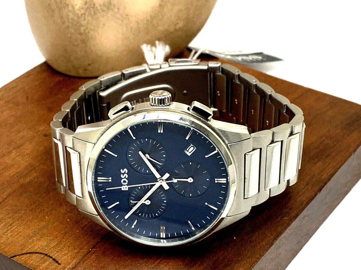  Shop Authentic Hugo Boss Dapper Chronograph Blue Dial Silver Steel Strap Watch For Men - 1513927 - Luxxuri