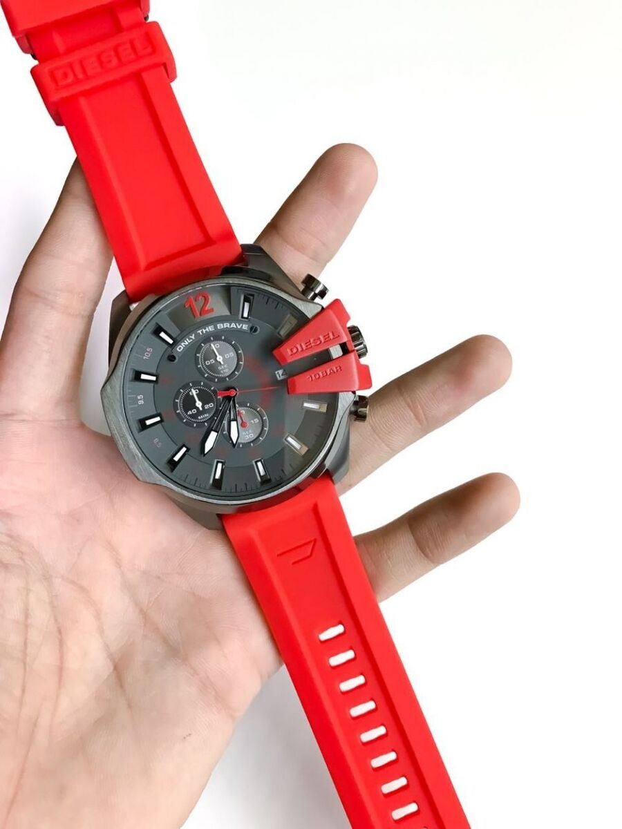  Shop Authentic Diesel Mega Chief Chronograph Black Dial Red Silicone Strap Watch For Men - DZ4427 - Luxxuri